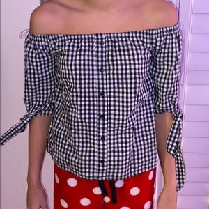 Black plaid off the shoulder top